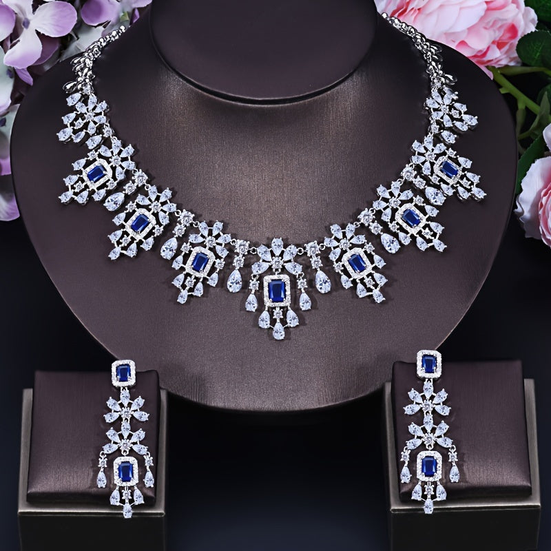 Silver-Plated Copper Jewelry Set with Cubic Zirconia for Weddings and Special Occasions