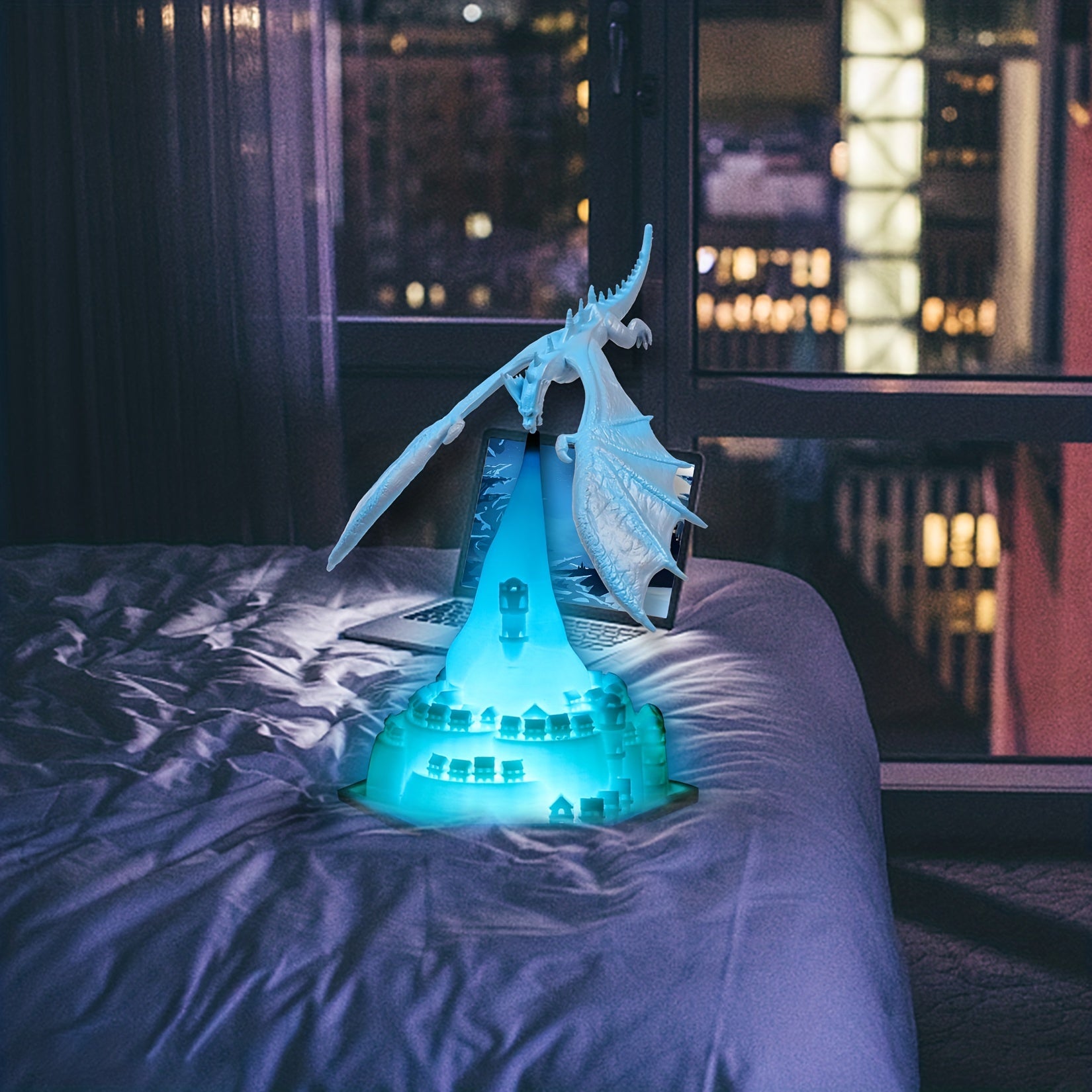 Dragon Night Light with Fire, Rotating and Breathing LED Desktop Lamp