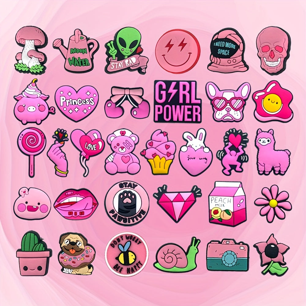 Pink Cartoon Shoe Charms for Girls PVC Animal Heart Shoe Accessories