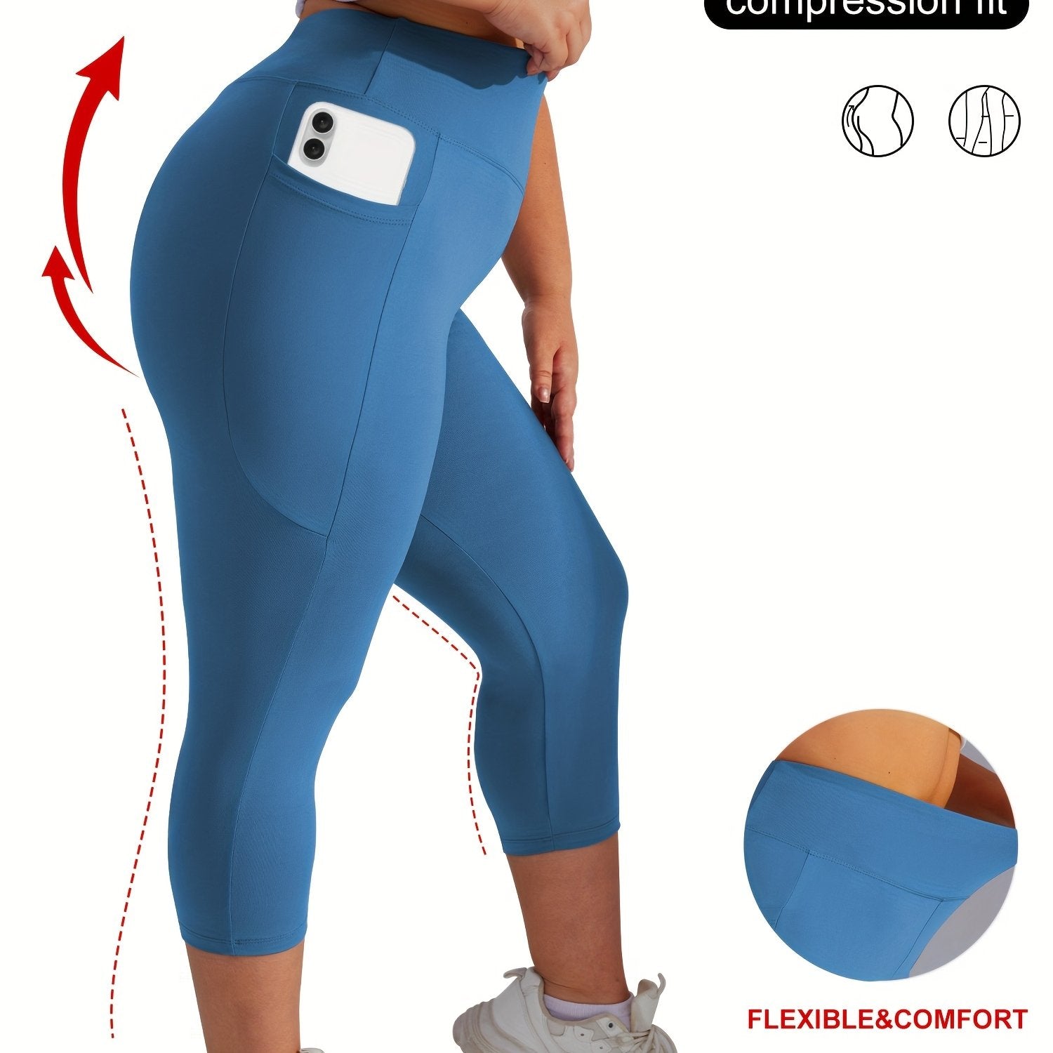 Женские леггинсы для йоги большого размера с высокой талией, карманами и контролем живота