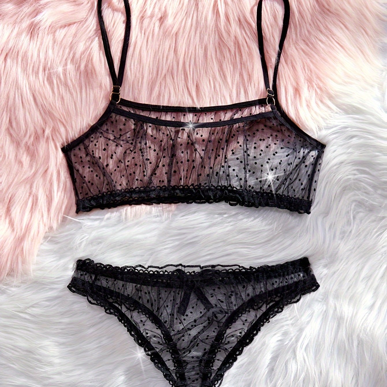 Trendy polka dot mesh ichki kiyim to'plami, bog'ich bilan bezatilgan, juftliklar uchun mukammal sovg'a.