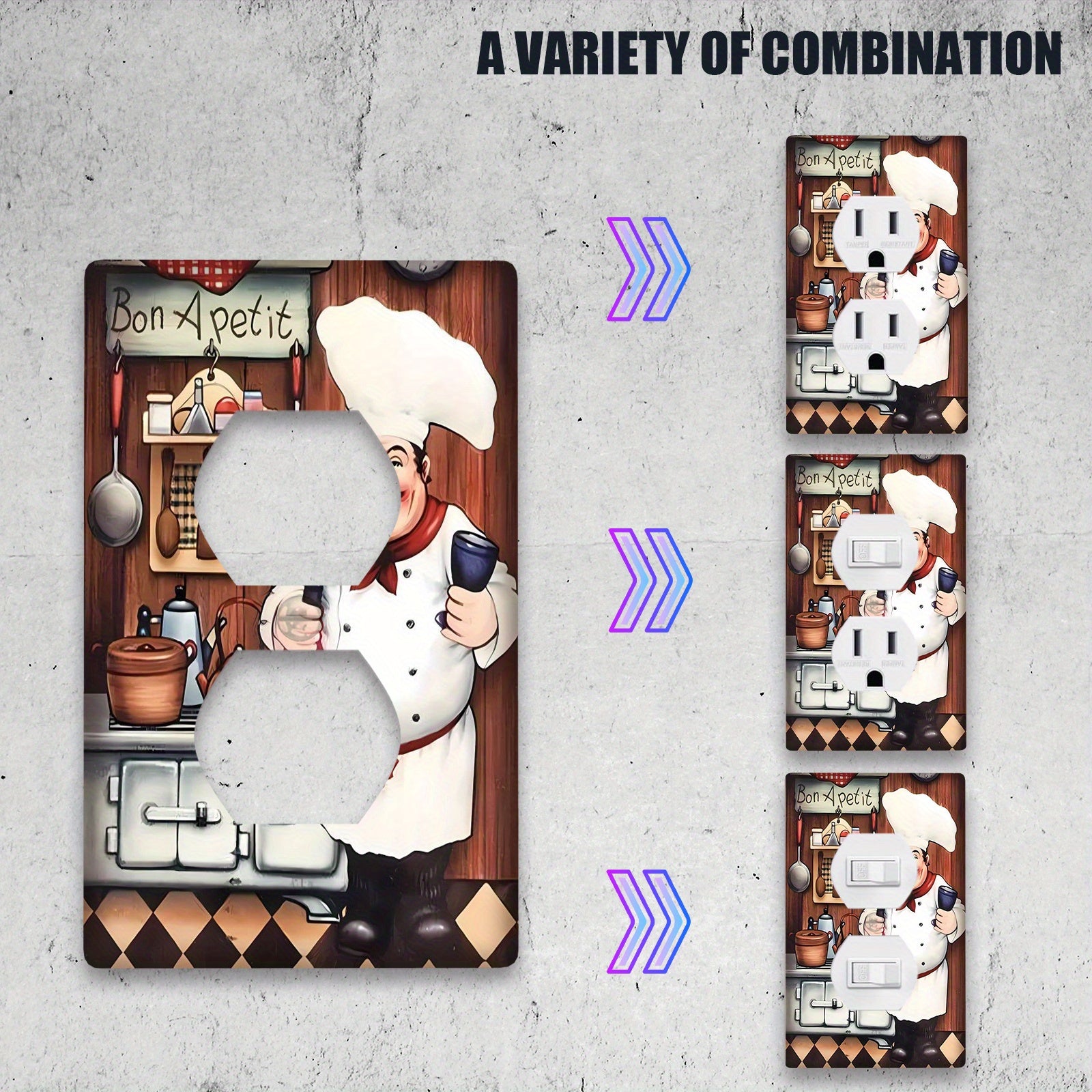 "Bon Appetit Chef" oshxona devor kalit qopqog'i zamonaviy san'at agate tosh akvarel dizayni bilan, batareya talab qilinmaydi, uy bezaklari uchun.