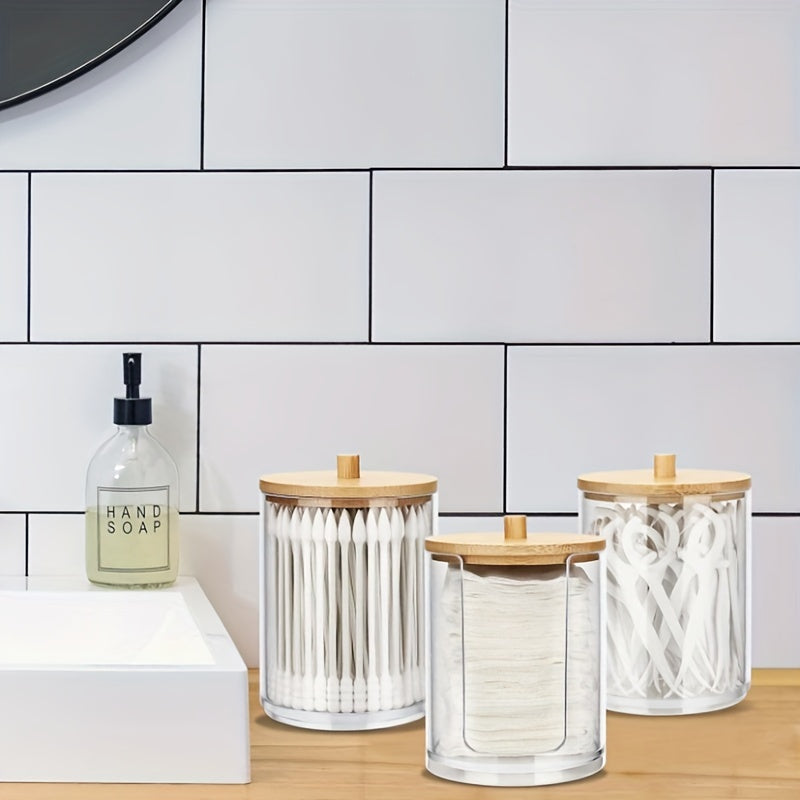 Cotton Pad Holder with Bamboo Lid Bathroom Organization Accessory for Men and Women