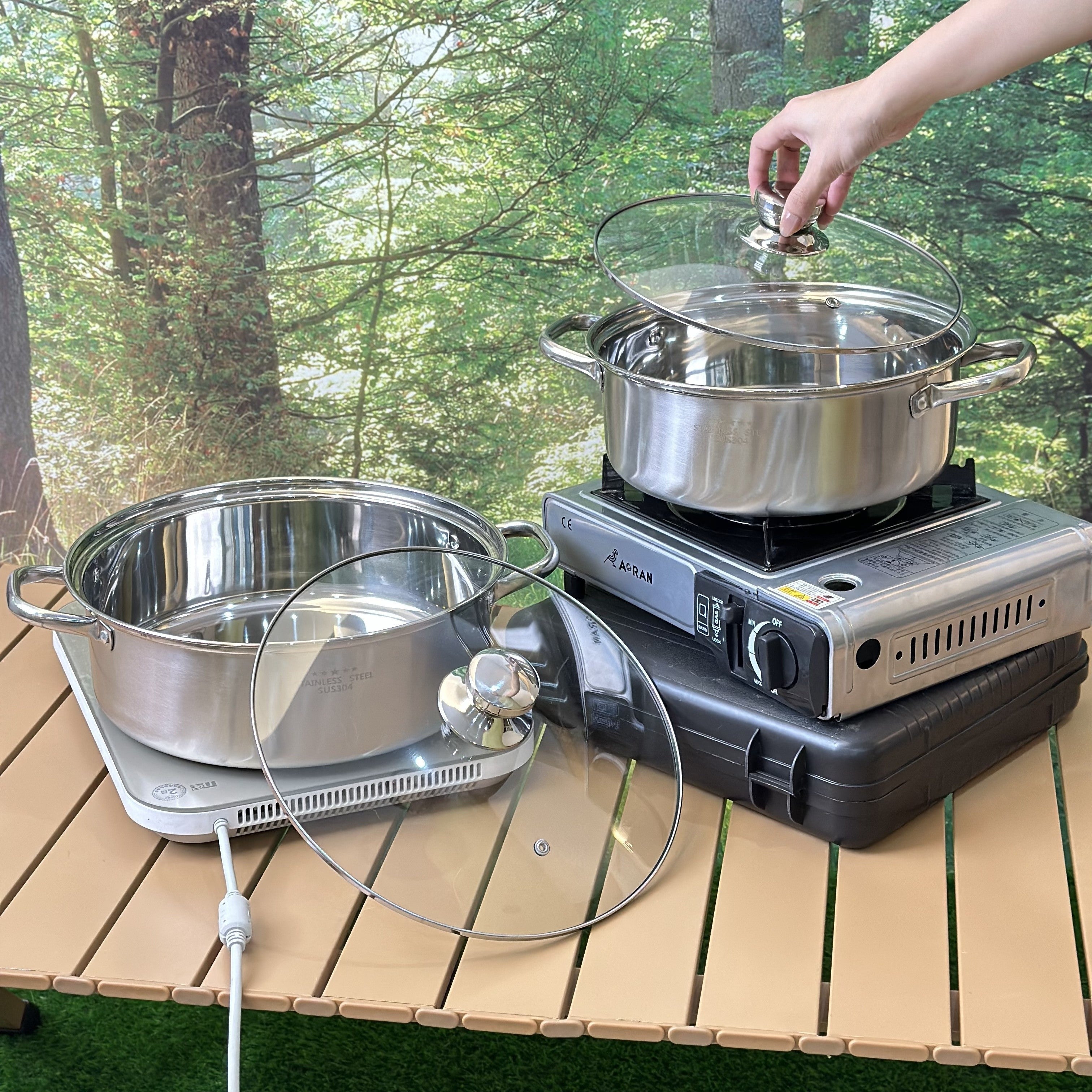 Olla de sopa caliente de acero inoxidable 304 con fondo de tres capas para hogar y restaurante