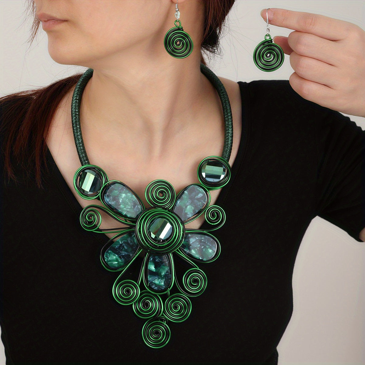 Set of 3 Bohemian Jewelry Pieces Earrings Necklace Tribal Accessories for African Bride or Party