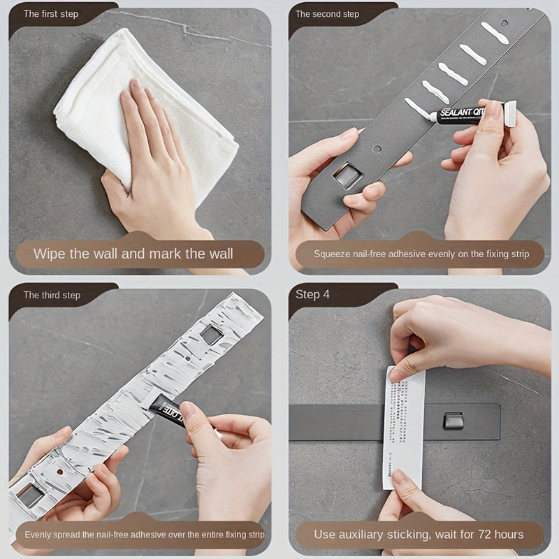 Gray Stainless Steel Wall Mount Seasoning Rack with 5 Hooks for Kitchen Storage