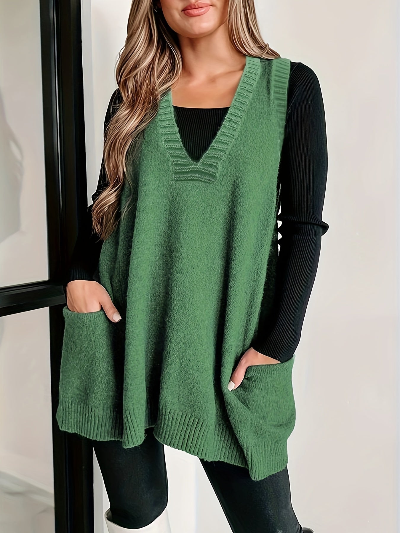 Plus Size Women Knit Sweater Vest Casual V Neck Sleeveless Fall Winter