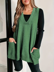 Plus Size Women Knit Sweater Vest Casual V Neck Sleeveless Fall Winter
