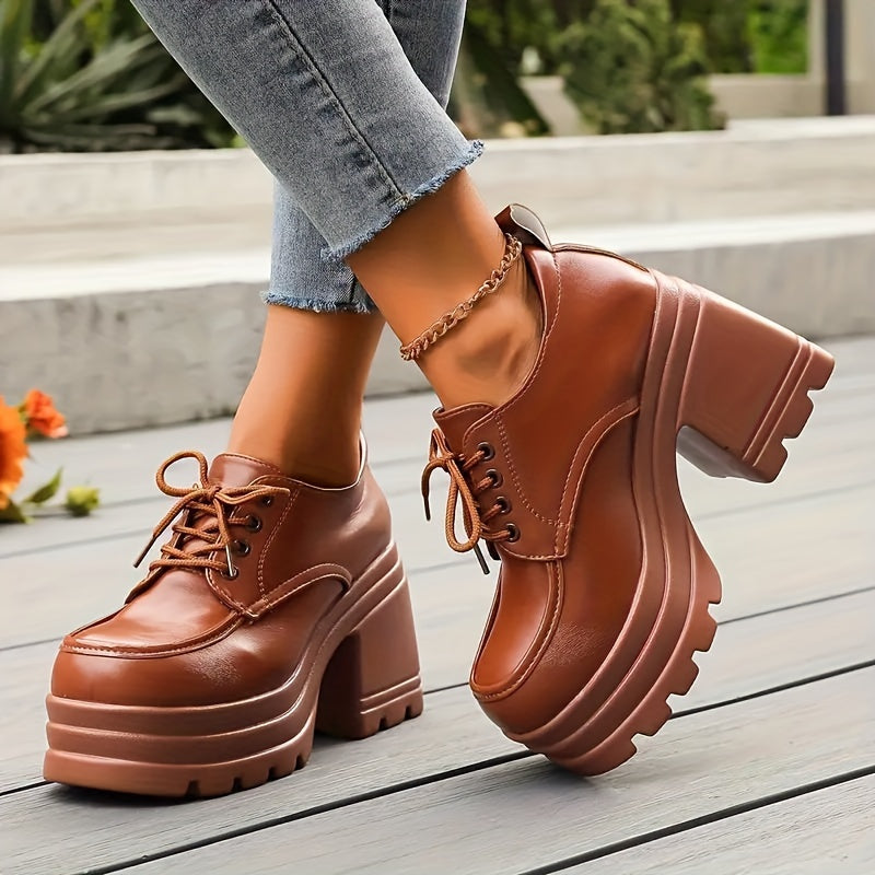 Women's Autumn Winter Thick Bottom Lace-Up Shoes 10cm Heightening Pastry