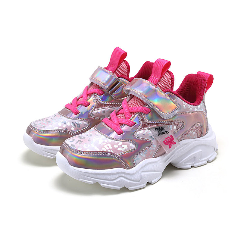 Girls' Casual Sports Shoes for Kids Lightweight Canvas Sneakers with Glitter and Cartoon Pattern