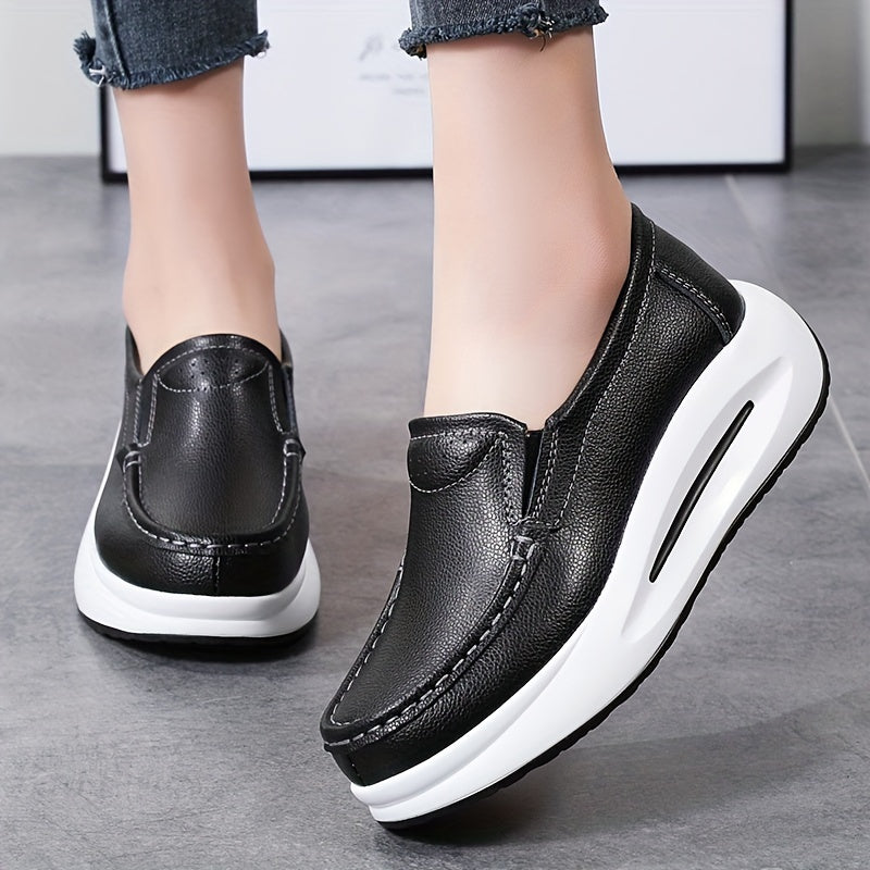Women's Slip-On Loafers White Chunky Wedges Casual Platform Shoes