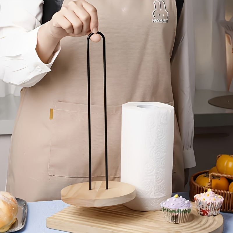 Stainless Steel and Wood Tissue Holder with Vertical Roll Organizer for Kitchen and Bathroom