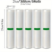 5pcs Vacuum Seal Rolls 3m Textured BPA-Free for Meat Veggies Fruits Storage