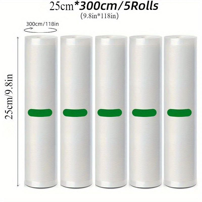 5pcs Vacuum Seal Rolls 3m Textured BPA-Free for Meat Veggies Fruits Storage