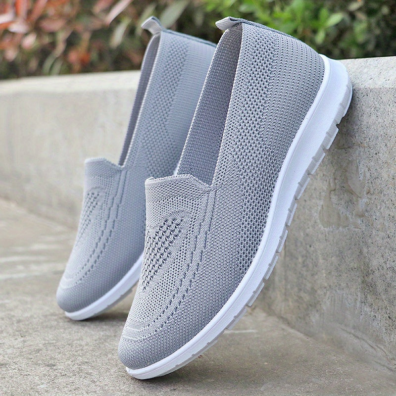 Women's Summer Slip-On Sneakers Breathable Fabric Flat Shoes in Solid Color