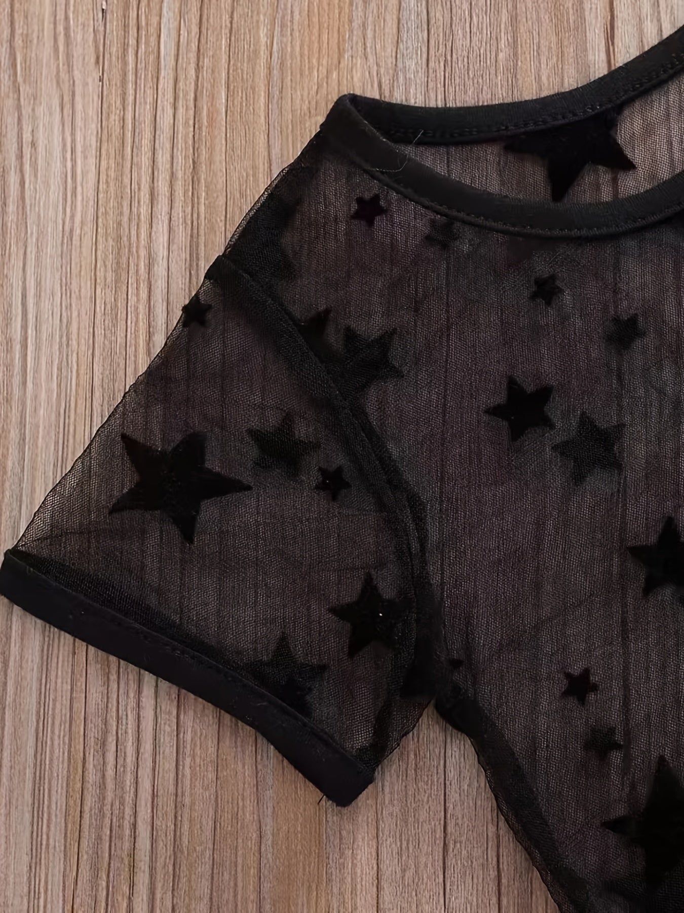 Girls Summer Set with Cropped Cami Top Mesh Star Print T-Shirt Ripped Denim Jeans