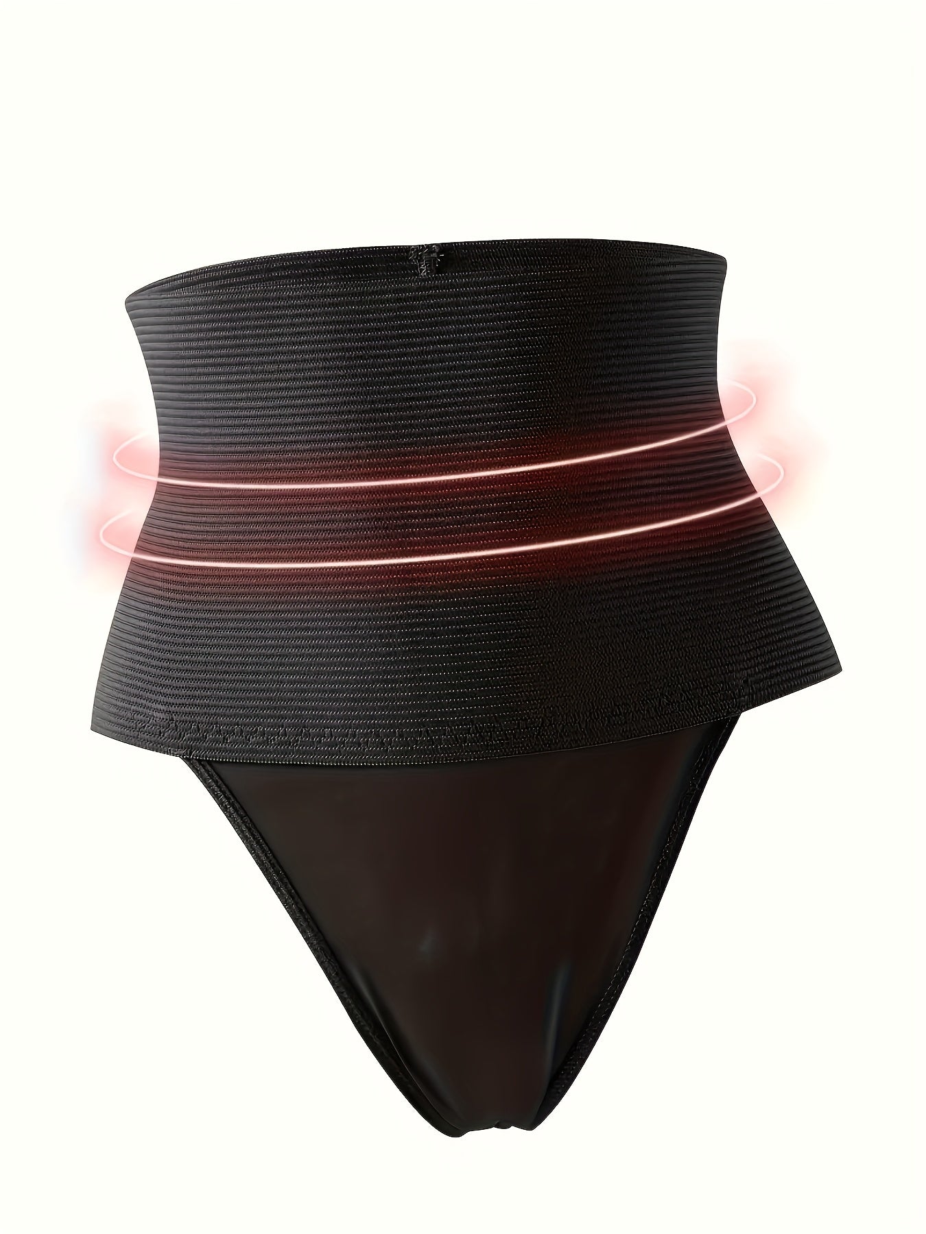 High-Waist Tummy Control Shapewear Panties for Women Ribbed Texture Red Waistband