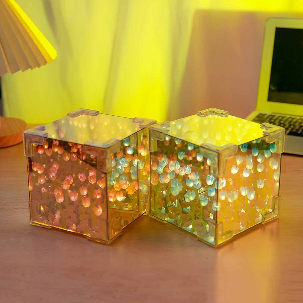 Handmade Tulip 3D Stereo Flower Sea Night Light for Home Decor Bedroom Christmas Halloween