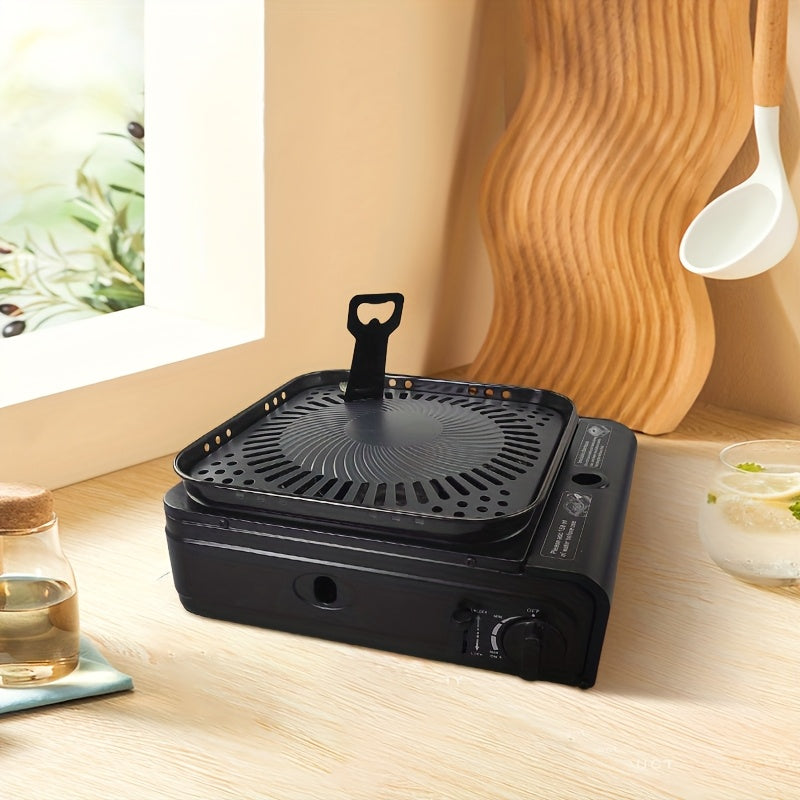 Sayohat va uy uchun portativ elektr pechka, 2300W kompaktdan stol usti grill, o'rnatilgan stand, spatula va xizmat qilish uchun likopcha bilan. Elektr energiyasi talab qilinmaydi, yengil va bardoshli dizayn uchun