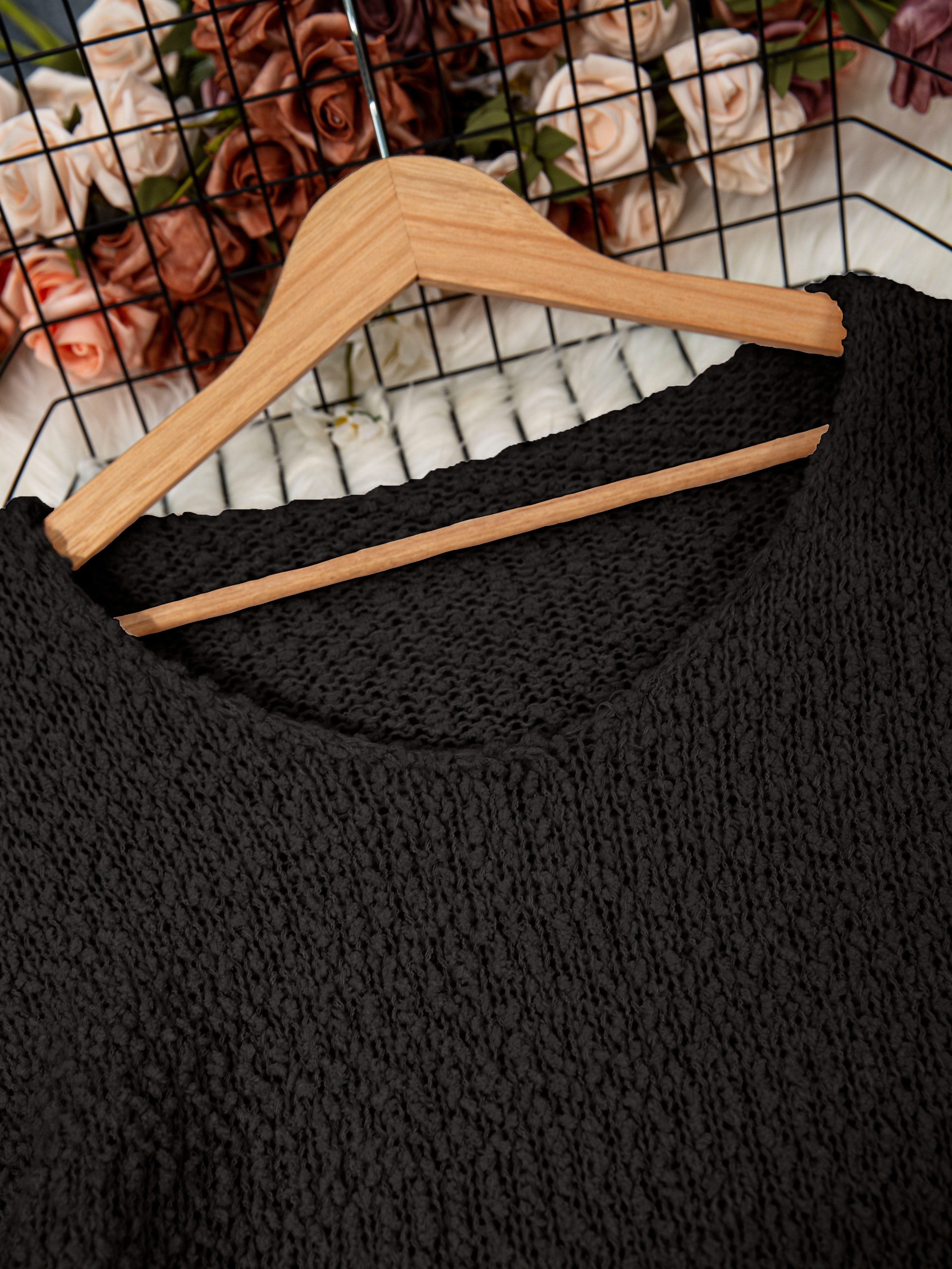 Plus Size Women's Sweater Long Sleeve Solid Color Semi-Sheer Pullover