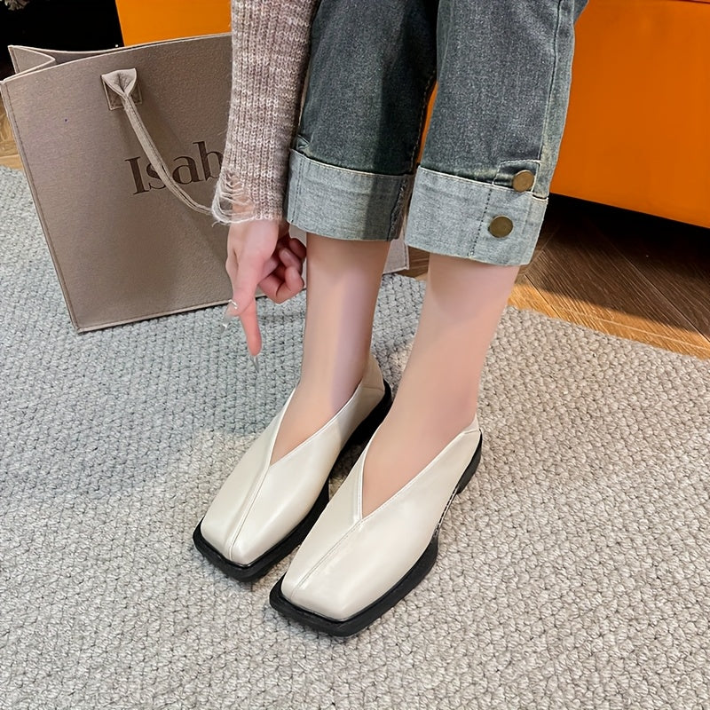 Women's Burgundy Square-Toe Slip-On Flats Lightweight Comfortable Casual Shoes