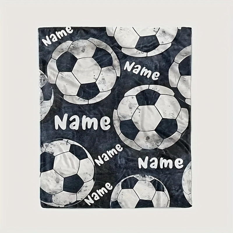 Personalized Soccer Ball Patterned Throw Blanket Knitted Polyester All-Season Sofa Bed Cover