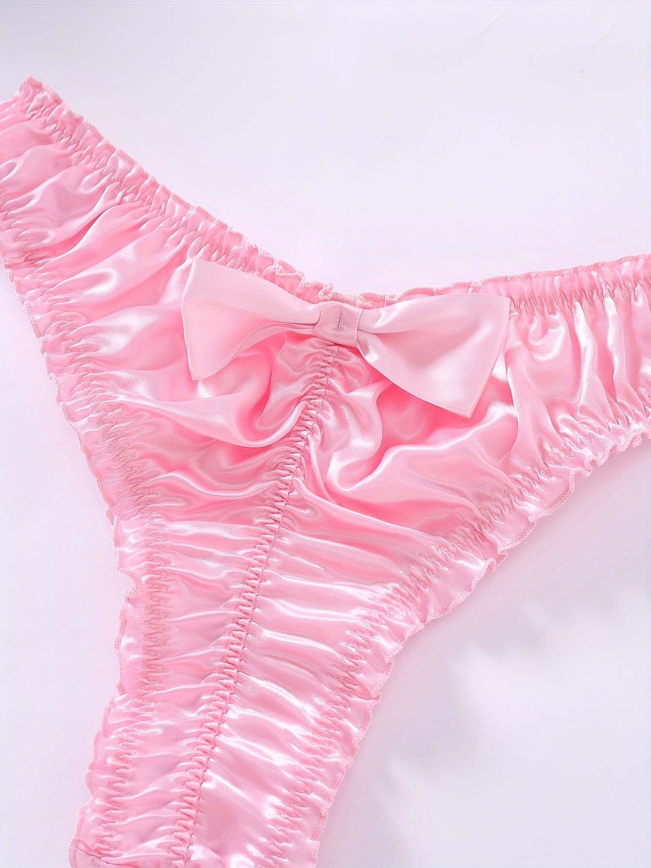 Plus Size Satin Ruched Brief with Bow Trim Lingerie
