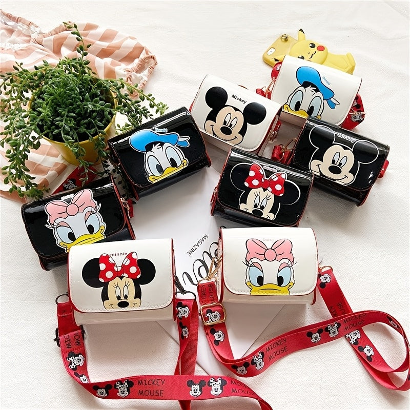 Kids Crossbody Bag with Cartoon Mickey and Minnie Mouse Design Durable PU Material for Travel and Outings