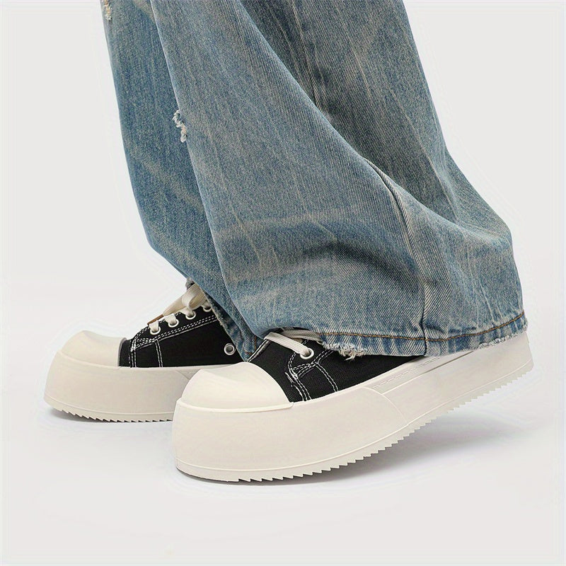 Couples Canvas Sneakers Black White Platform Lace-Up Casual Shoes