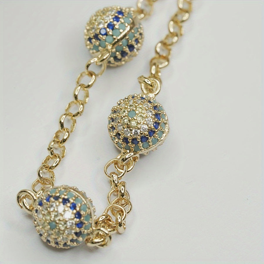 Ayollar uchun zamonaviy Yomon Ko'z Zargarlik: 18K oltin qoplamali sintetik zirkoniya pave toshlari bilan bezatilgan vintage qabilaviy ko'z charm bilaguzuk, sozlanadigan mis zanjir - kundalik kiyish va sovg'alar uchun mukammal