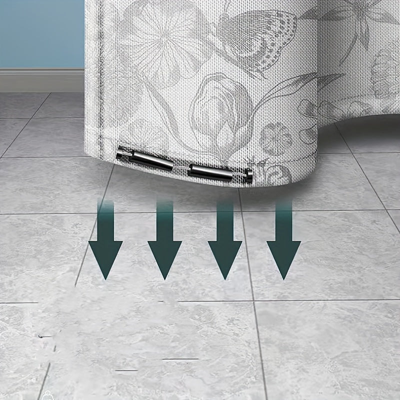 Gray Floral and Butterfly Shower Curtain Polyester Opaque Quick-Dry Machine Washable Easy No-Drill Installation