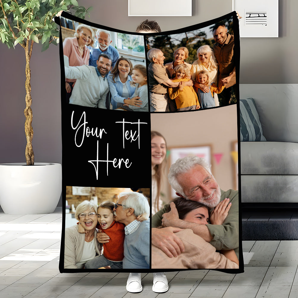 Manta de franela personalizada con foto y mensaje para familia y regalos