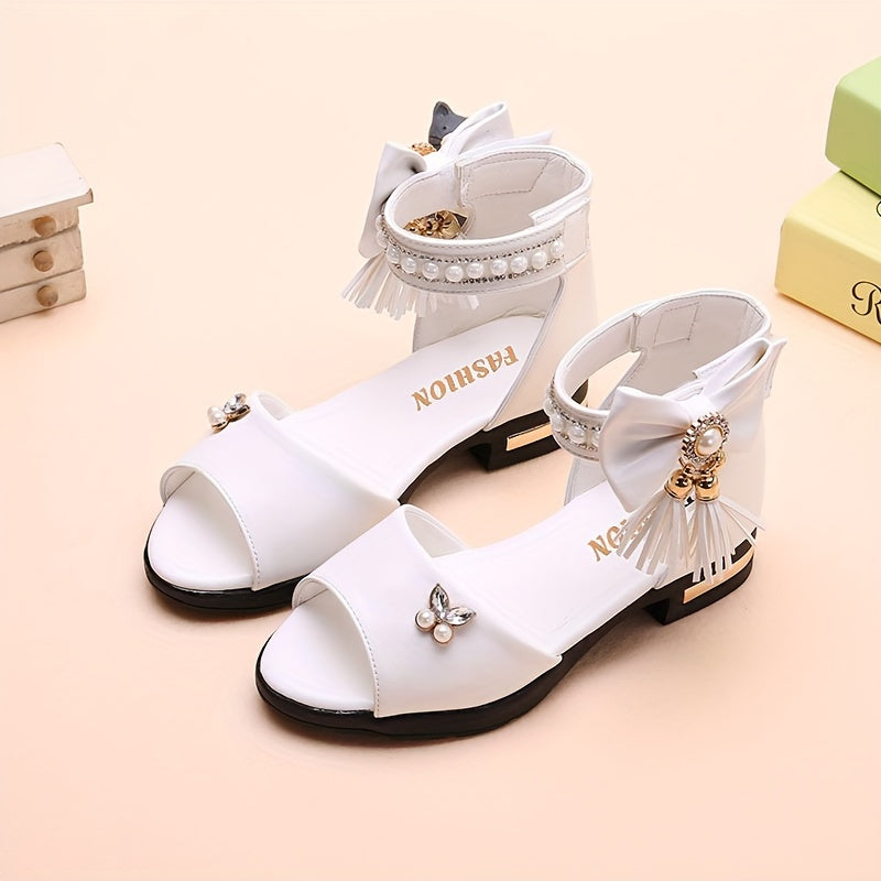 Girls Summer Open Toe Sandals with Bowknot Low Top PU Material for Vacation and Casual Wear