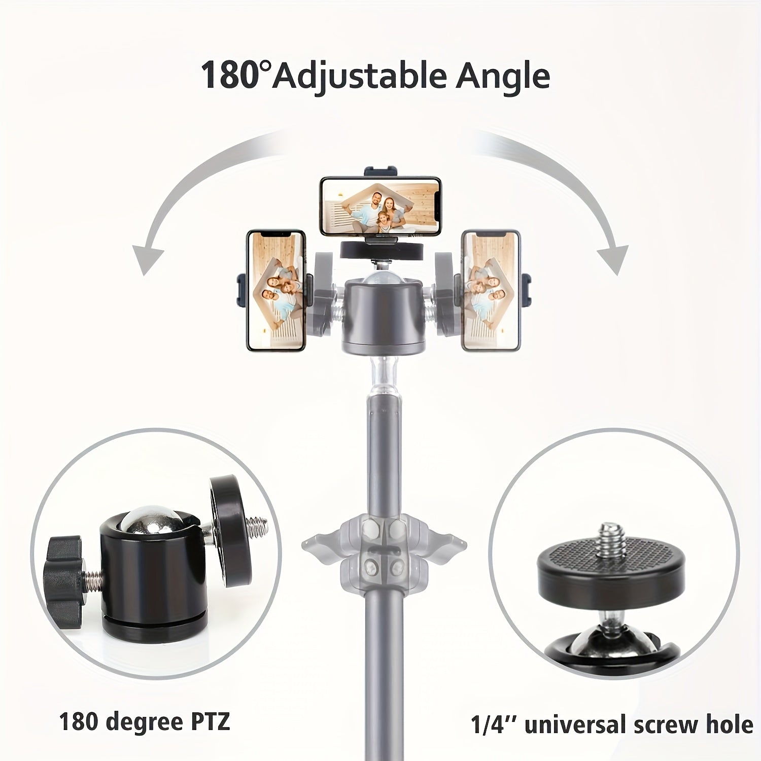Adjustable Iron Tripod Stand with Phone Holder Clip 63 Inches Camera Support