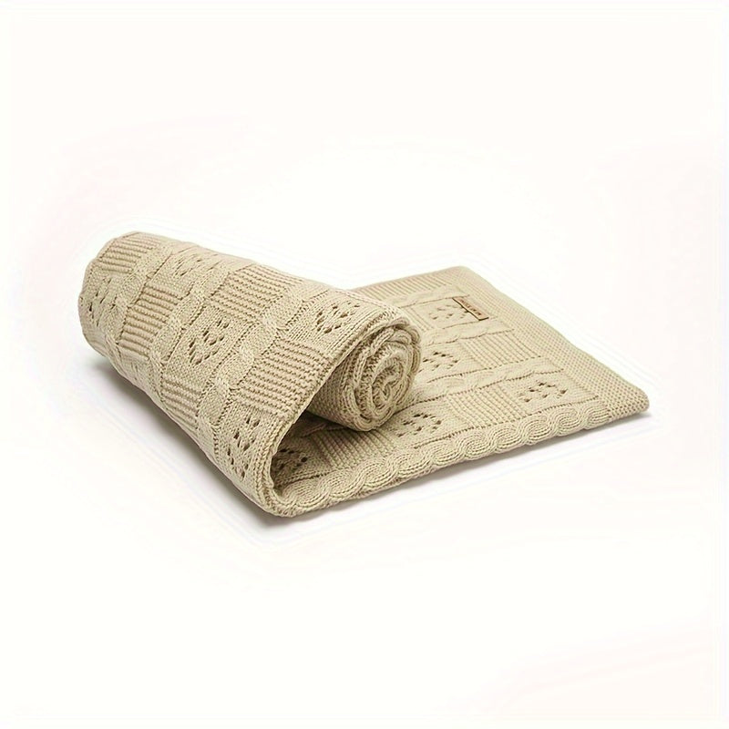 Solid Color Throw Blanket for Spring and Summer Knit Cable Hollow-Out Design Light Green Khaki White