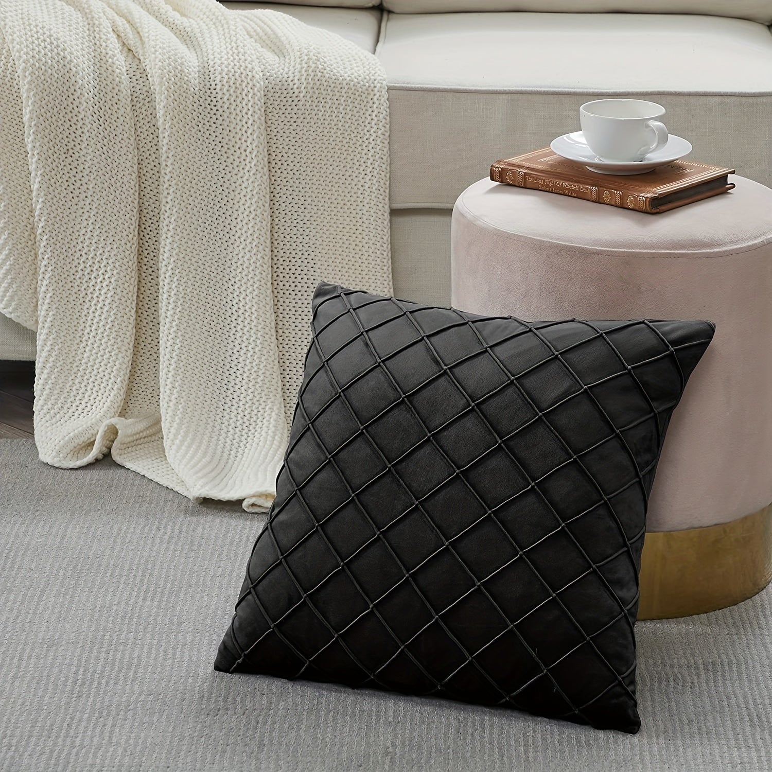 Argyle Polyester Velvet Throw Pillow Cover for Sofa Couch Living Room Decor