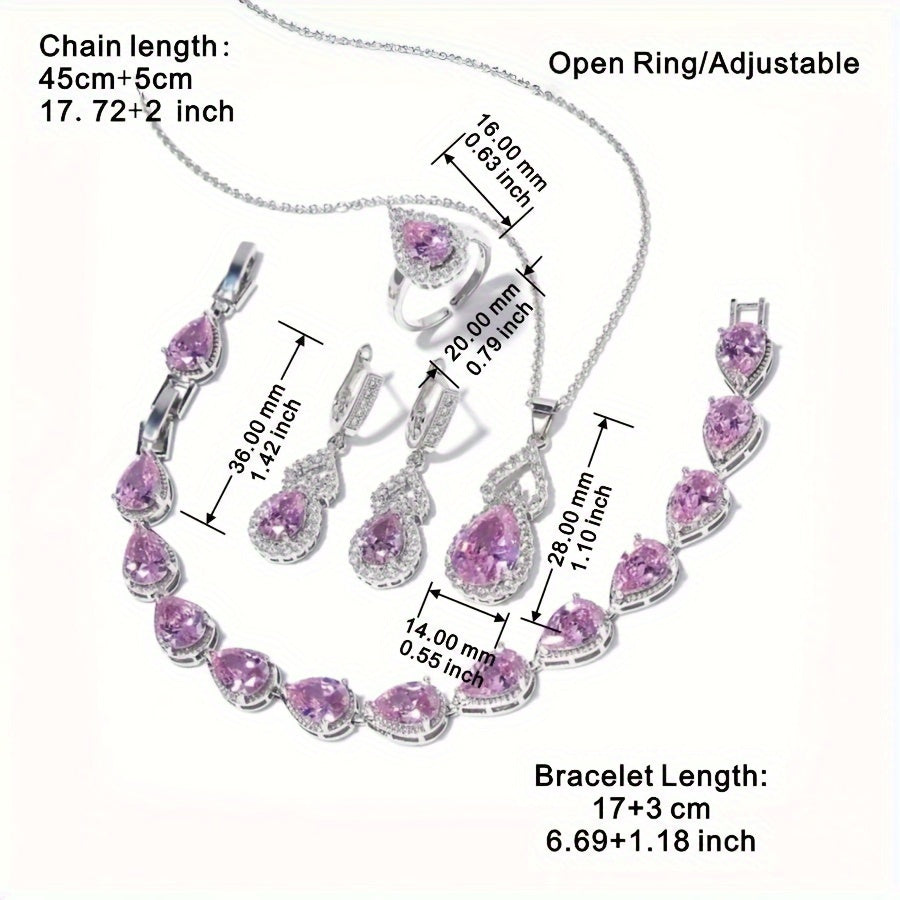 Ayollar uchun zamonaviy 5-qismli sintetik zirkon taqinchoq to'plami - gippoallergen mis marjon, uzuk, bilaguzuk, platin qoplamali pendant zanjiri. To'ylar, banketlar va 14-fevral sovg'asi uchun mukammal. Abadiy dizayn.