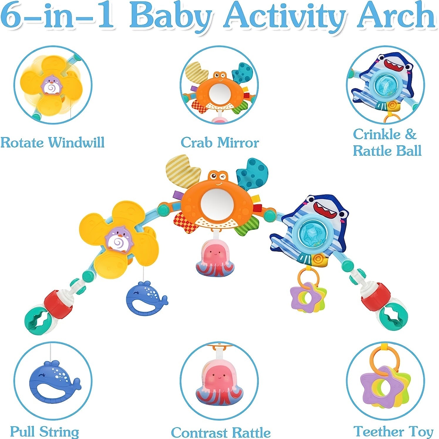 Sozlanadigan chaqaloq aravachasi arka o'yinchoq, 0-12 oyli bolalar uchun sezgirlik ko'ylagi, choyshabni silkituvchi
