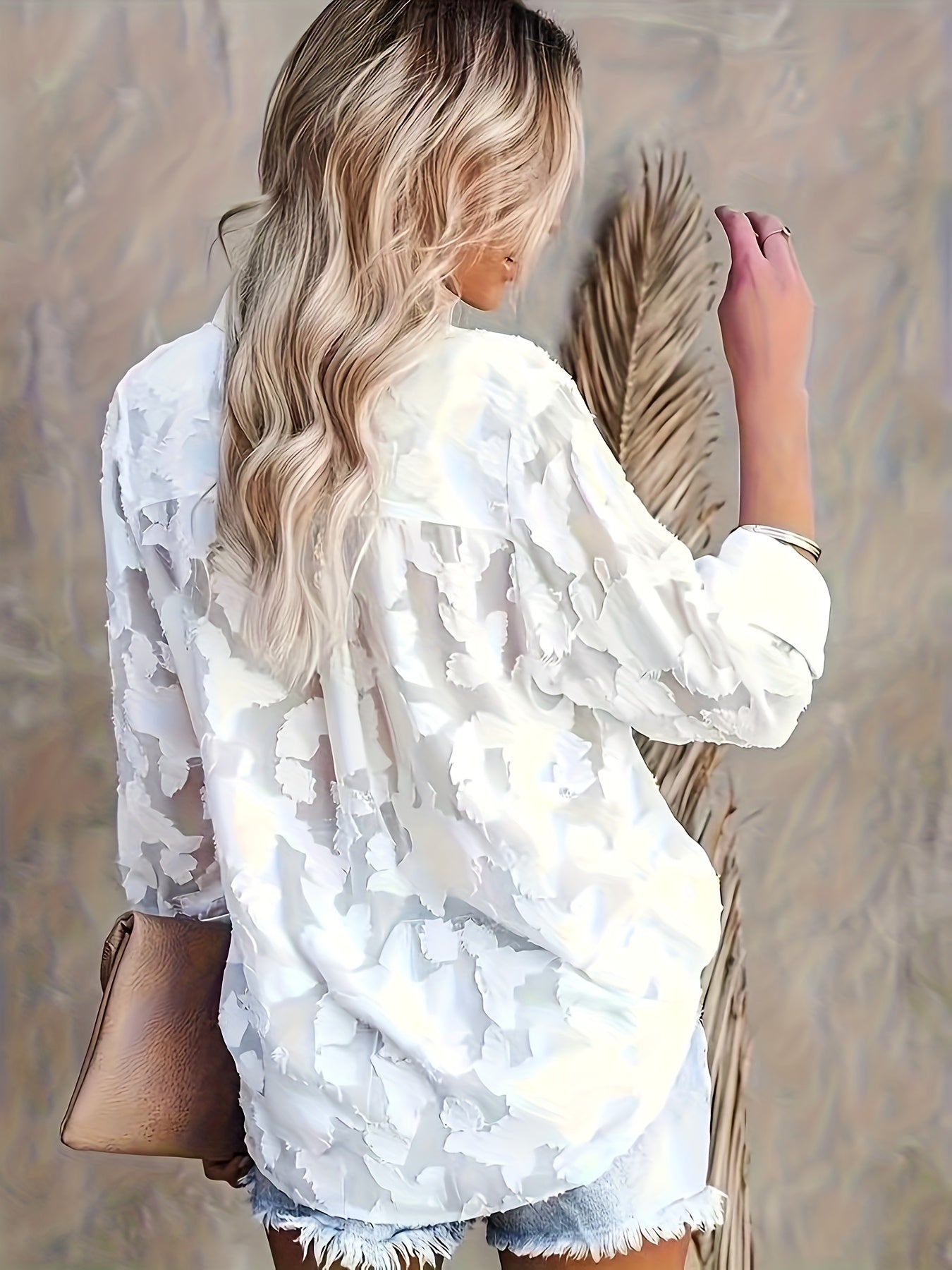 Women's Semi-Sheer White Long Sleeve Blouse Plus Size Casual Formal
