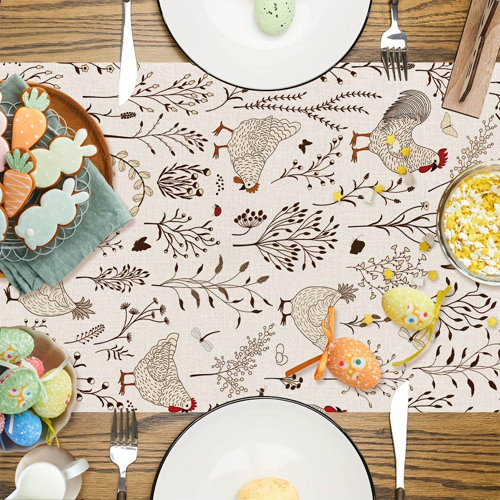 Farmhouse Style Rooster and Hen Pattern Table Runner for Holiday and Easter Decor