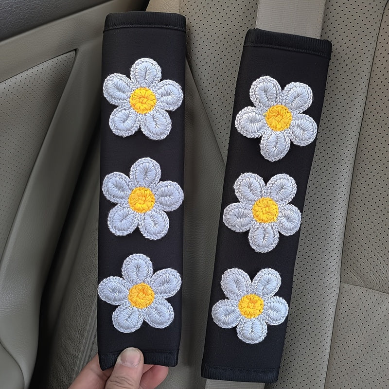 Набор чехлов для ремней безопасности женских сидений из льняного волокна с цветочным дизайном для интерьера