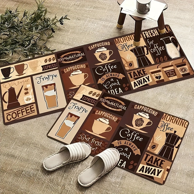 Винтажный нескользящий кухонный коврик с кофейной тематикой, набор из 3 штук, полиэстеровые коврики, пригодные для машинной стирки, водонепроницаемые напольные коврики - идеальный рождественский подарок для дома, офиса, прачечной