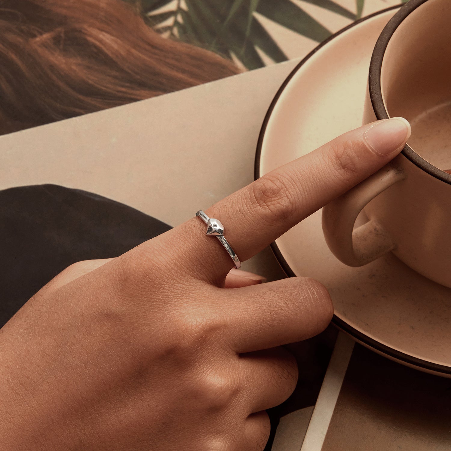 Women’s Adjustable Sterling Silver Ring with Cubic Zirconia and Open Design