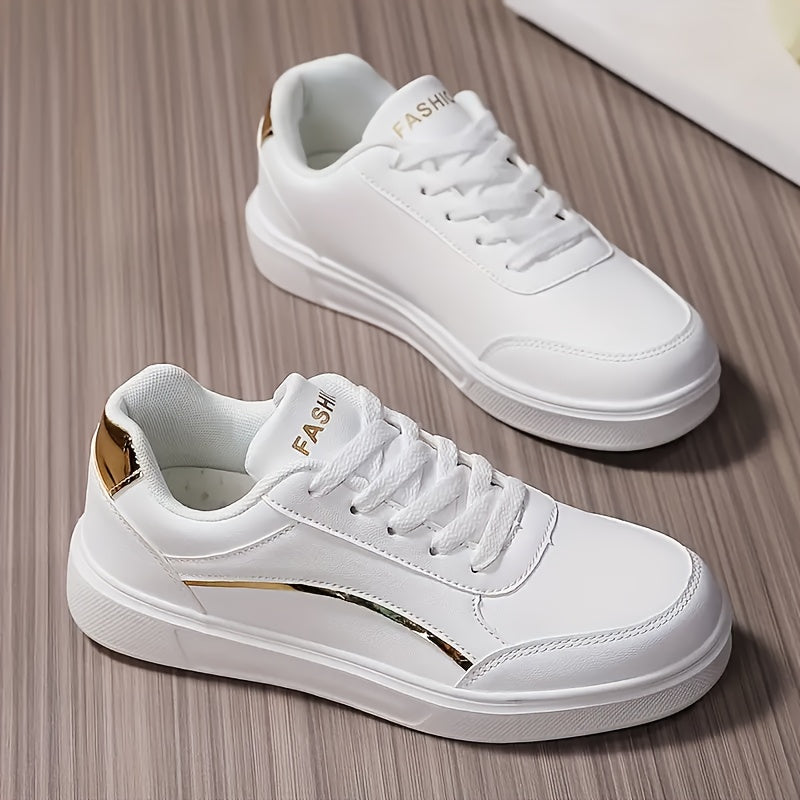 Women's White Lace-Up Sneakers - Lightweight, Casual, Plus-Size