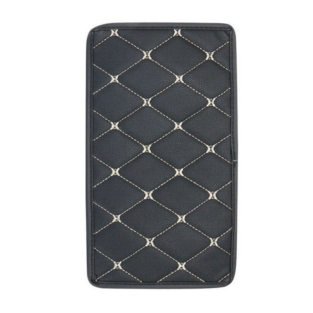 Car Armrest Cushion Leather Diamond Stitching Brown Center Console Cover Protector