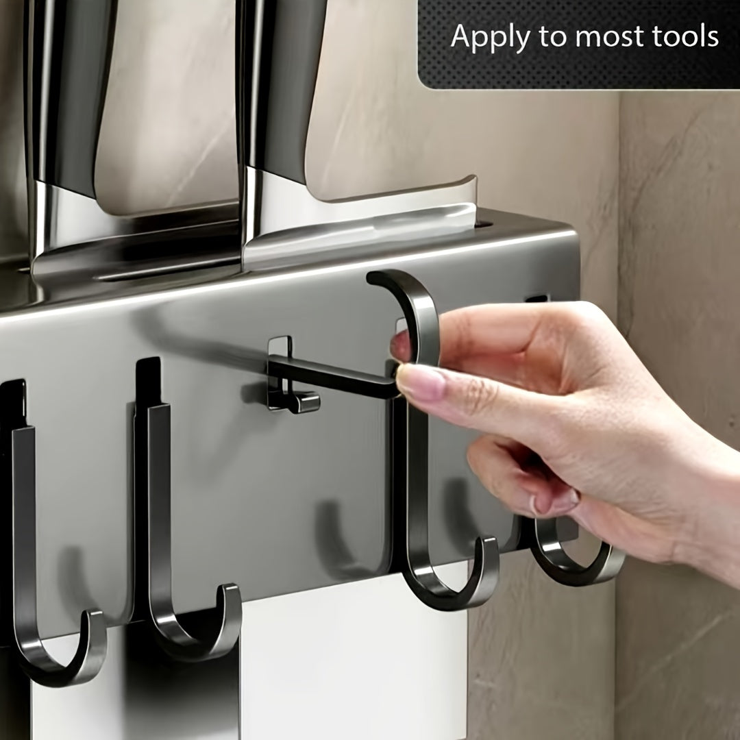 Многофункциональная полка для хранения ножей из углеродистой стали, без сверления, кухонный органайзер