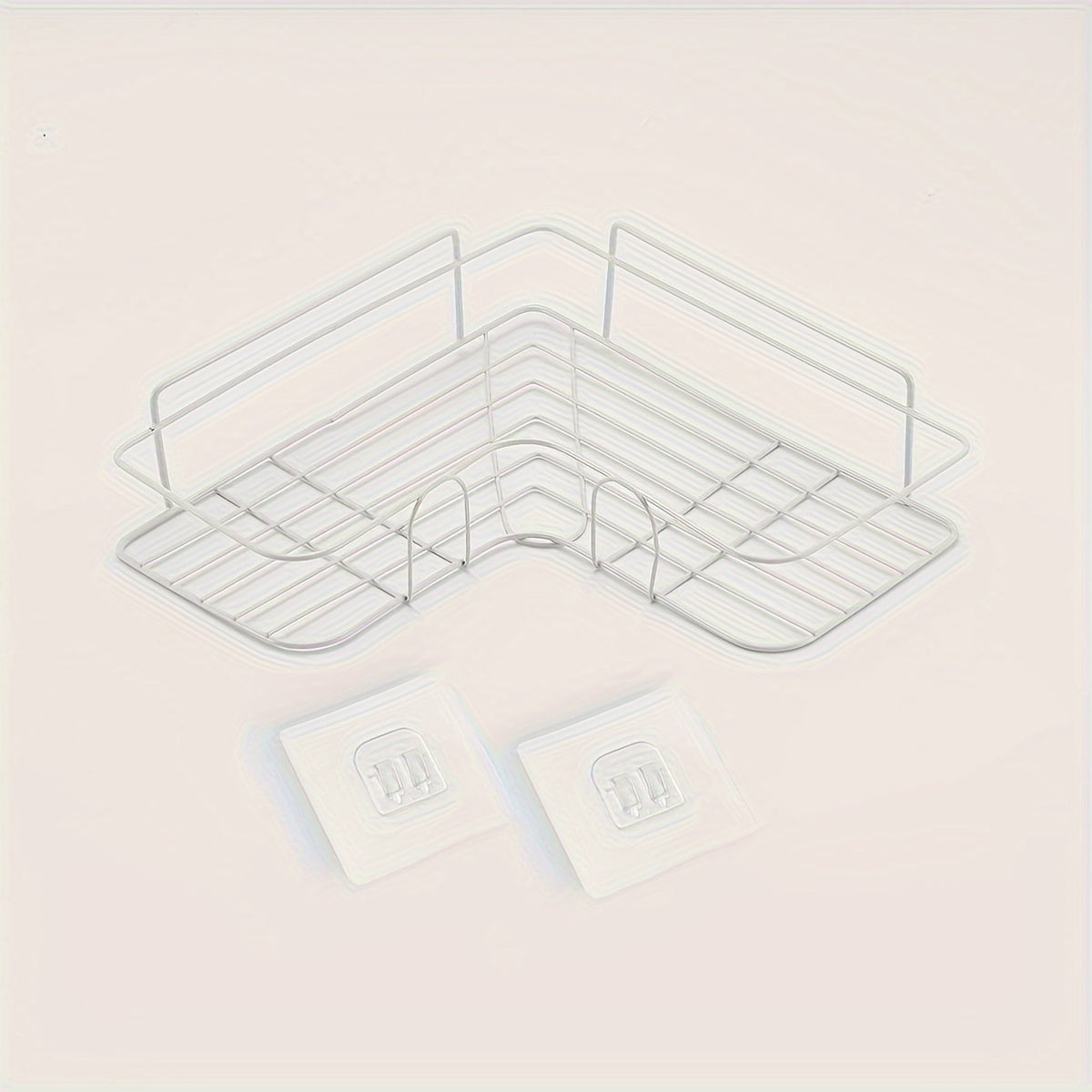 Zinapoyali burchakli dush javoni uchun zanglamaydigan po'latdan yasalgan saqlash tokchasi, oltin quvurlar bilan. Oson o'rnatish uchun muhrlangan stikerlar bilan birga keladi. Oq yoki qora rangda mavjud.