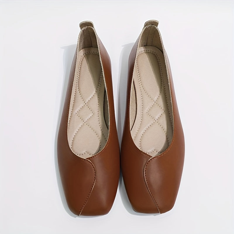 Женские балетки-лодочки с квадратным носком и ремешком на щиколотке в черном, коричневом и бежевом