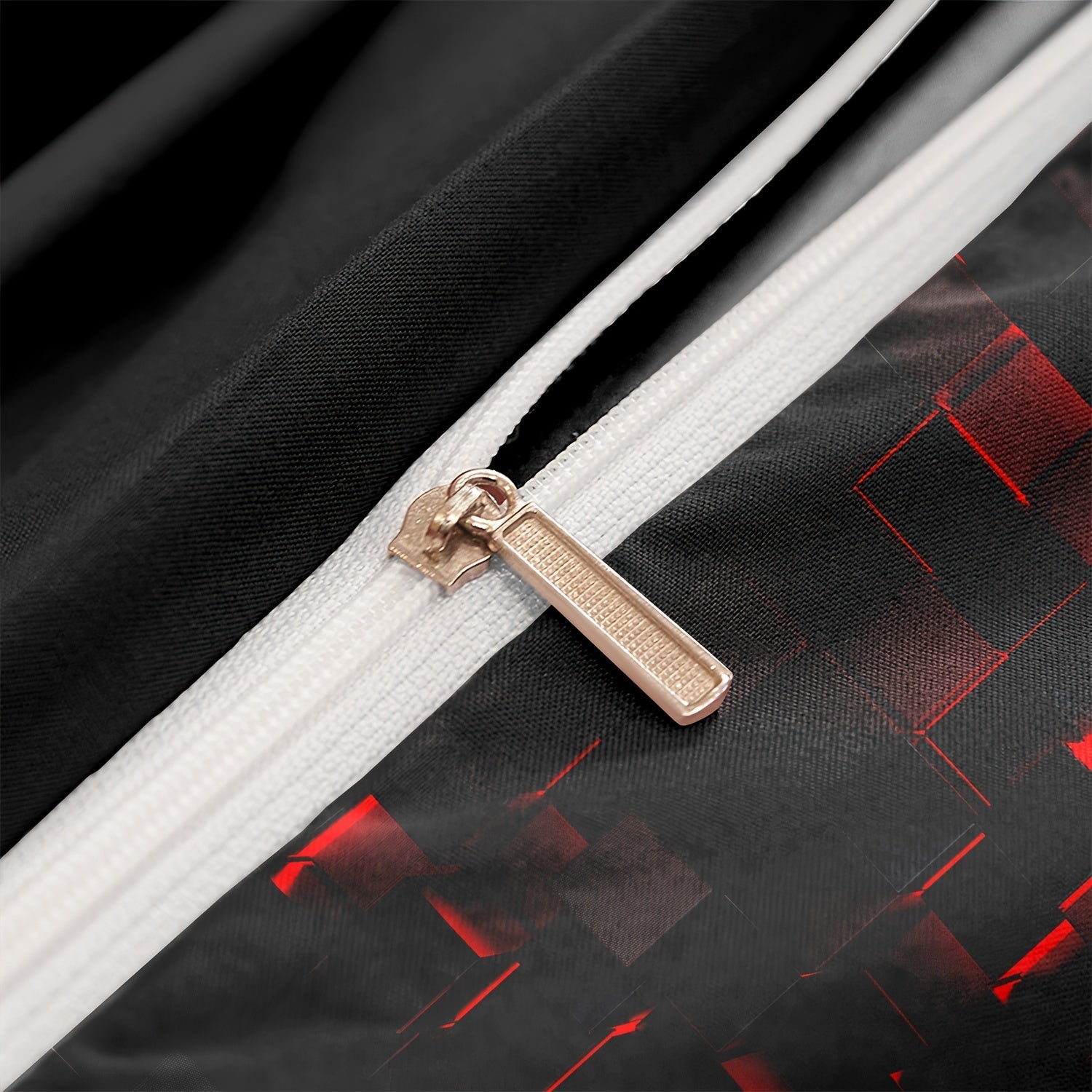 Conjunto de funda nórdica con patchwork en rojo y negro con fundas de almohada, hipoalergénico, poliéster, lavable a máquina, individual, doble, reina, tamaño king