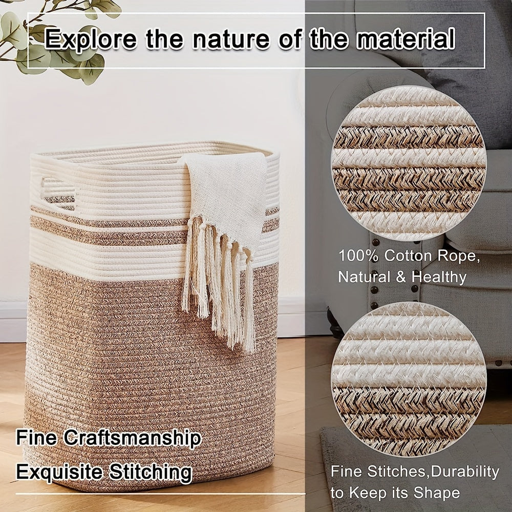 Large Cotton Rope Laundry Basket with Handles for Clothes and Blankets Storage